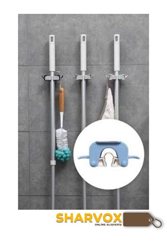 3Lü Set Çok Amaçlı Mob Askısı Sap Tutucu Mutfak ve Banyo Askısı Paspas,Süpürge