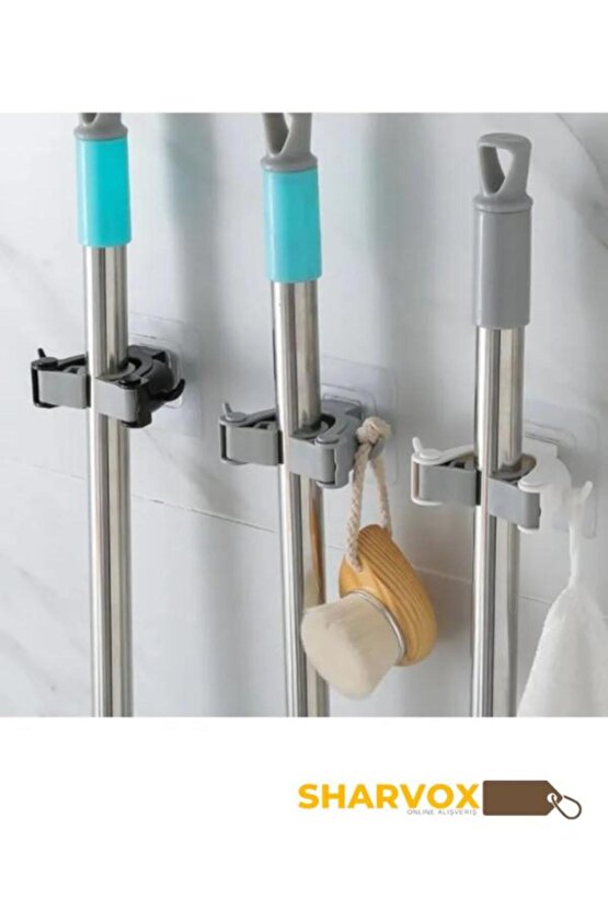 3Lü Set Çok Amaçlı Mob Askısı Sap Tutucu Mutfak ve Banyo Askısı Paspas,Süpürge