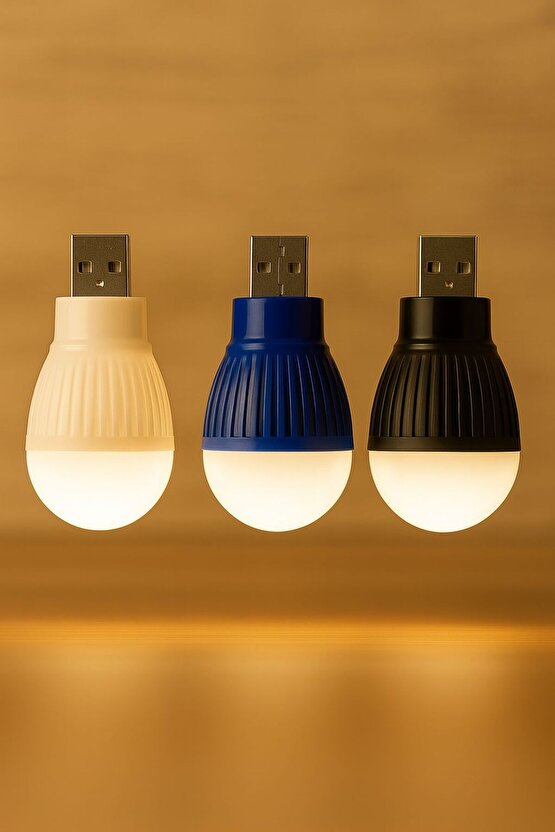3’lü USB Mini Gece Lambası Seti – Beyaz Işık Kompakt Ampul (5V - 1.5W)