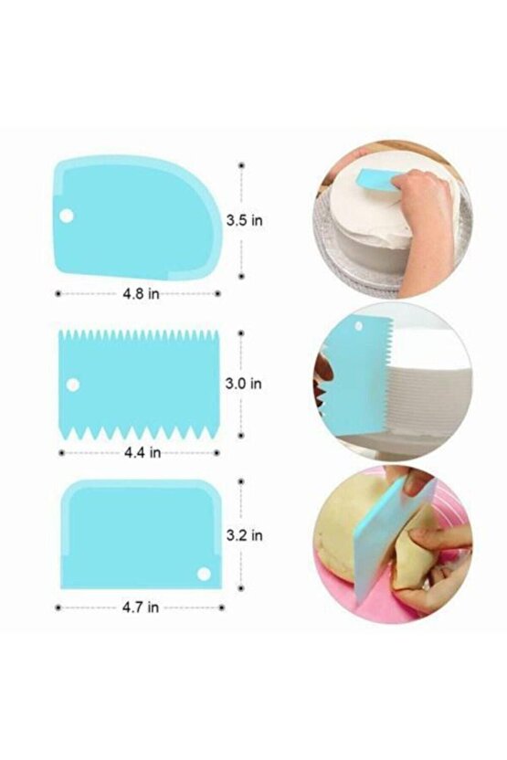 Plastik Hamur Kazıyıcı Hamur Kesici Şanti Tarağı 3’lü Set Plastik