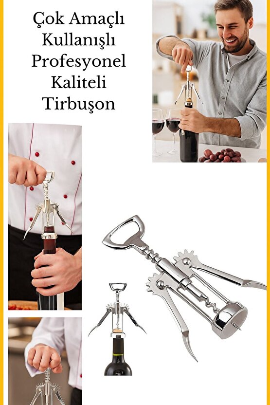 Paslanmaz Çelik Profesyonel Tirbuşon Şarap Açacağı