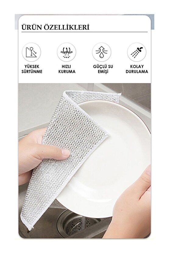 Main Shop 5 Adet Tel Bulaşık Bezi Çizmez Bulaşık Teli Çelik Bez 20x20 Cm Çift Katmanlı M-602