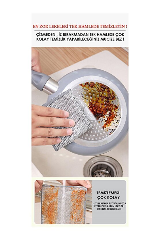 Main Shop 5 Adet Tel Bulaşık Bezi Çizmez Bulaşık Teli Çelik Bez 20x20 Cm Çift Katmanlı M-602