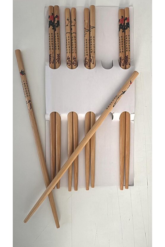 Bambu Chopstick 5 Çift Ahşap Desenli Çin Çubuğu Yıkanabilir Ve Kullanılabilir