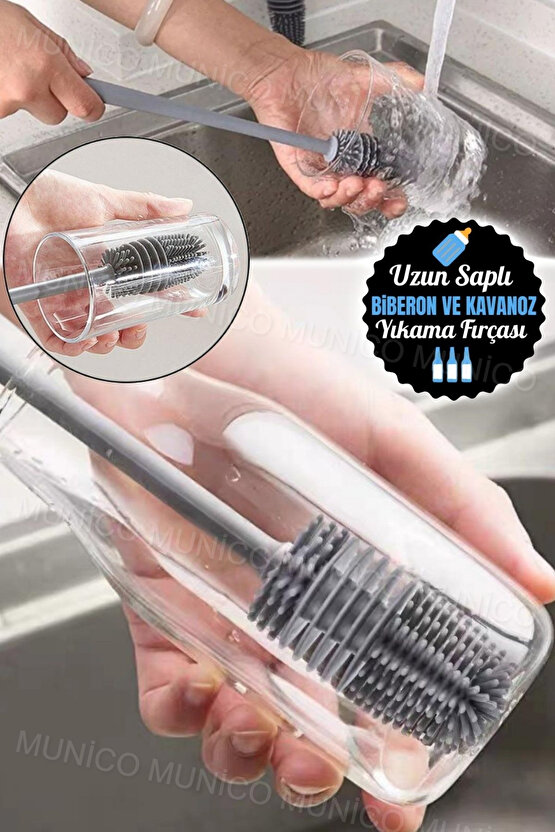 Uzun Saplı Silikon Bardak Ve Kavanoz Yıkama Fırçası