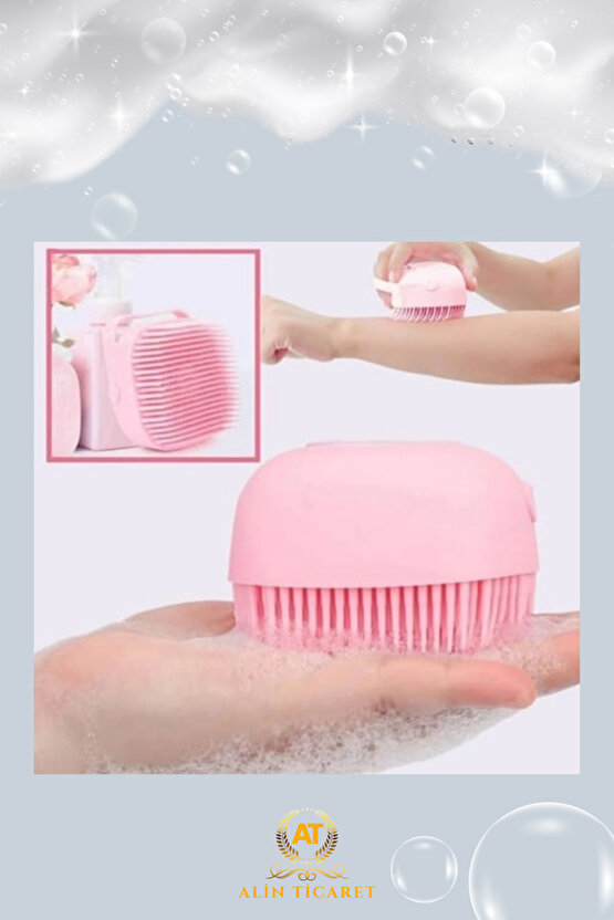 Şampuan Hazneli Silikon Peeling Duş Fırçası Pembe
