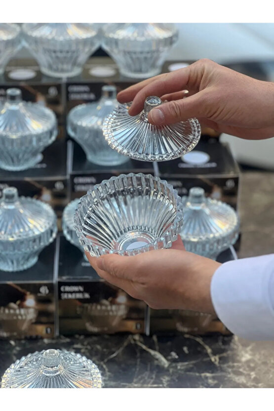 Crown Kapaklı Cam Şekerlik Pintrest Şekerliği Lokumluk Cam 1 Parça Turuncu