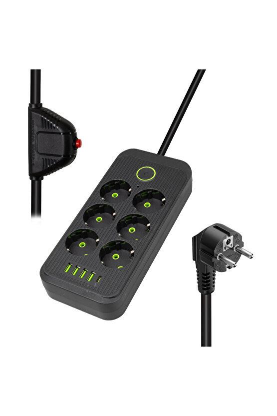 Cpets- Va-21563 6li 1.5 Metre Kablolu Type-cli 4 Usbli Siyah Akim Korumali Priz