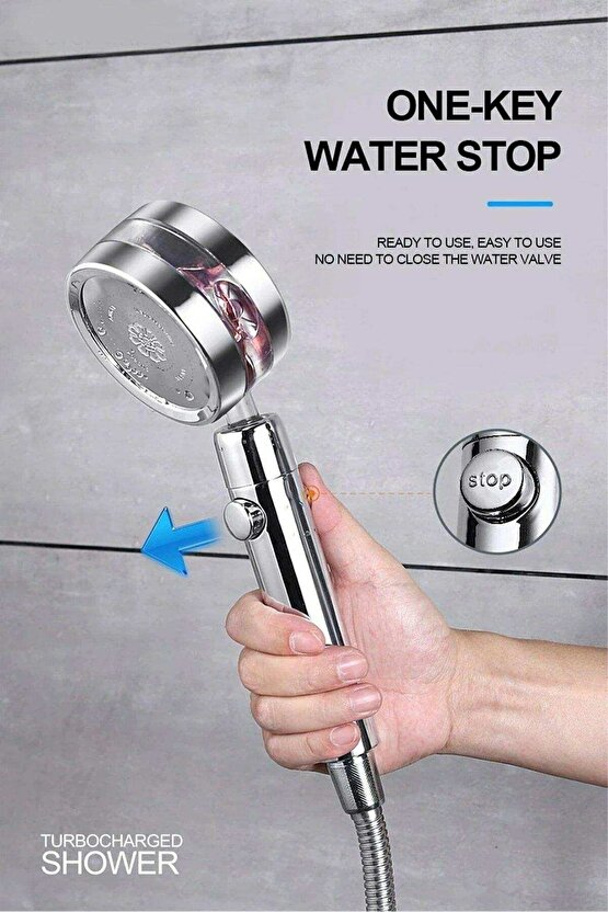 Pervaneli Duş Başlığı 360 Derece Dönebilen Aç Kapa Su Tasarruflu