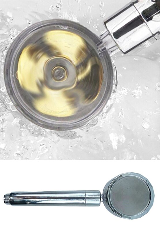 Turbo Pervaneli ve Filtreli Su Tasarruflu 360 Derece Dönebilen Tazyikli Duş Başlığı