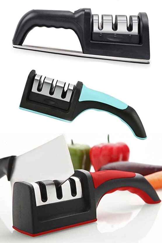 Bıçak Bileme Aleti 3 Açılı Elmas El Bıçakları Biley Aparatı Ergonomik Saplı Mutfak Aleti