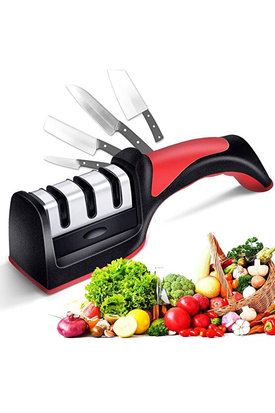 Bıçak Bileme Aleti 3 Açılı Elmas El Bıçakları Biley Aparatı Ergonomik Saplı Mutfak Aleti