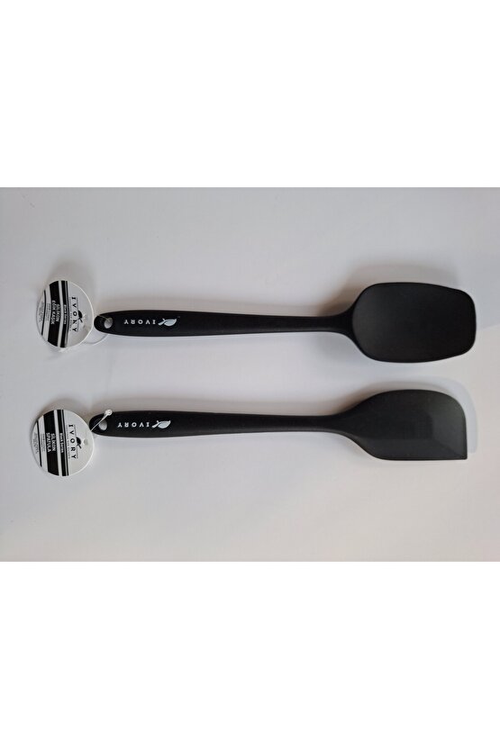 İVORY YANMAZ YAPIŞMAZ SİYAH 2Lİ SİLİKON SPATULA SETİ