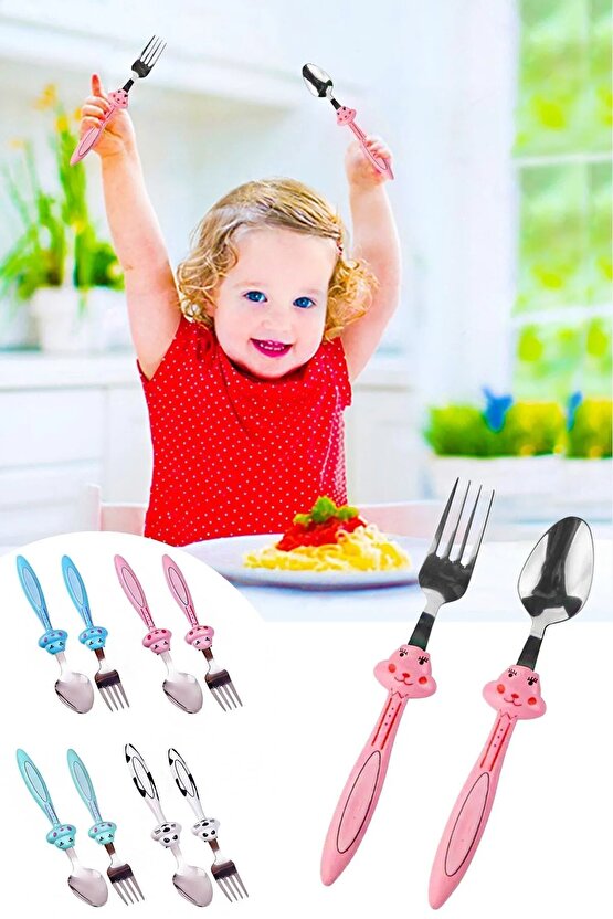 ÇOCUK ÇATAL KAŞIK SETİ TAVŞAN FİGÜRLÜ
