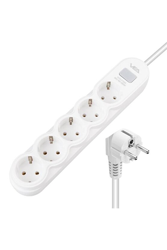 VA-21569 5Li Anahtarlı 1.5 Metre Akım Korumalı Priz Beyaz
