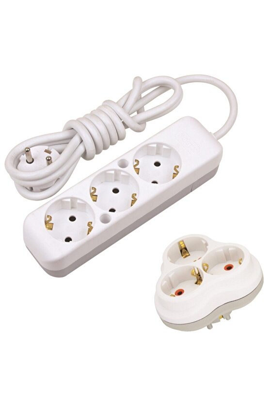 3lü 1,5 Metre Topraklı Grup Priz - (Golyat Priz Hediyeli)