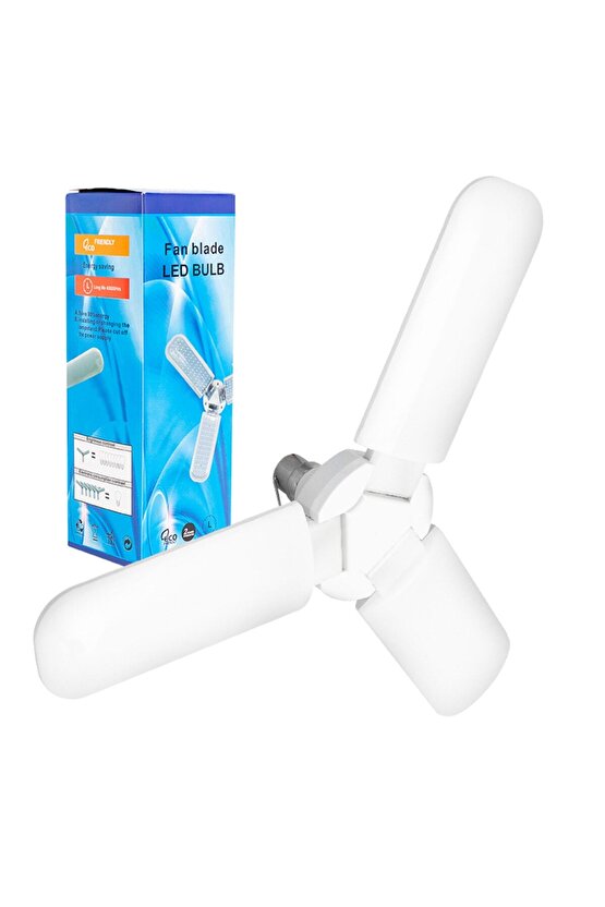 Açılabilir 3 Kanatlı 60 Watt Daylight Beyaz Led Akü Maşalı 12 Volt Pervane Ampul AXE4-7L