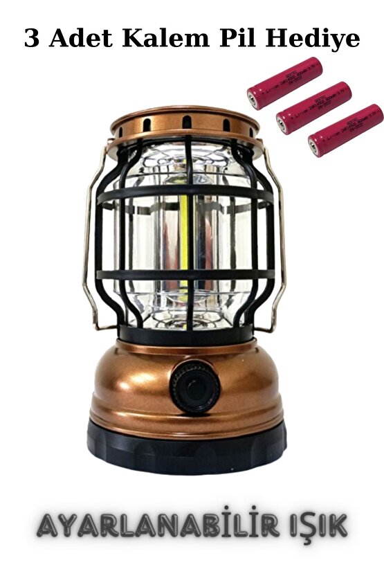 Vintage Gaz Lambası Şeklin de Pilli Ayarlanabilir Işıklı Kamp Lambası Gece Kitap Okuma Işığı 1990