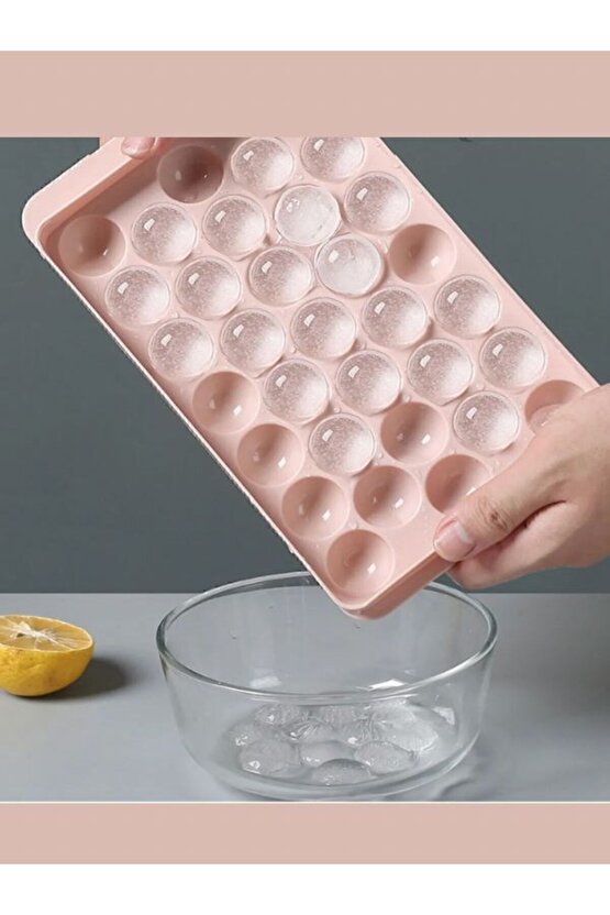 Küre Buz Kalıbı Kapaklı 33 Hazneli Yuvarlak Buz Kalıbı Kokteyl Sunum Buz Kalıbı