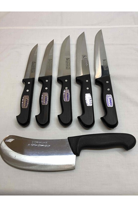 5 Bıçak 1 Ezme Paslanmaz Çelik Mutfak Bıçağı Seti