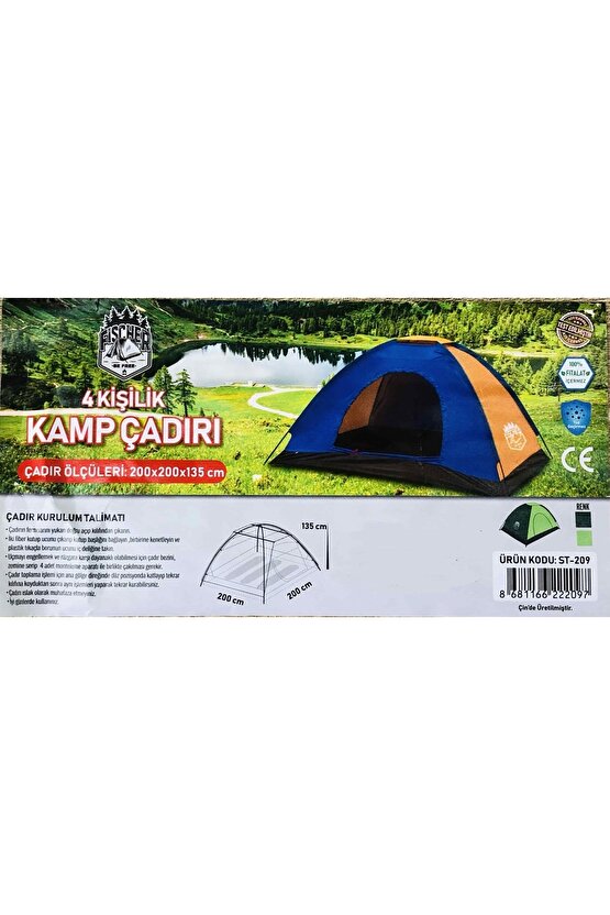 4 Kişilik Ince Yazlık Çadır Ultra Hafif Taşıma Çantasında Yeşil Renkli Kamp Çadırı