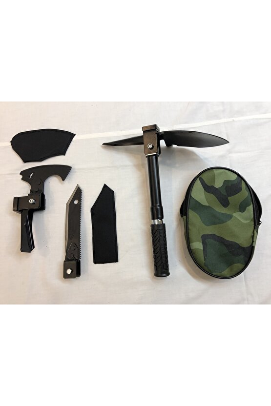 Türk Malı Özel Yeşil Çantasında Sökülebilen Kaliteli Hafif Çelik Pratik Balta Çapa Testere Kürek Set