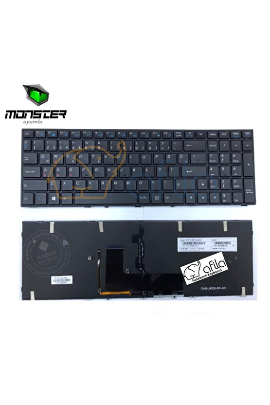 Monster Abra A5 V5.1.2, A5 V5.1.3 Uyumlu Notebook Klavye (SiyahTR) ışık