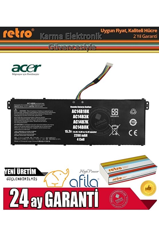 Acer Nitro 5 N20C5 Bataryası - Pili - Ver.2 - 4 Cell (15.2V)