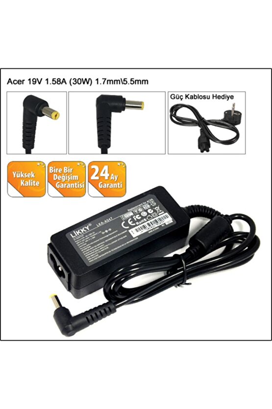 Inspiron Mini 9 Serisi Notebook Adaptör 19v 1.58a (30w) 1.7mm\5.5mm