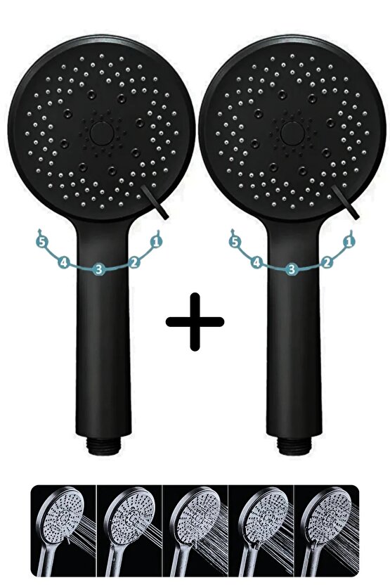 Siyah Duş Başlıklı 150 CM Hortumlu ve Yapışkanlı Mafsallı Duş Seti