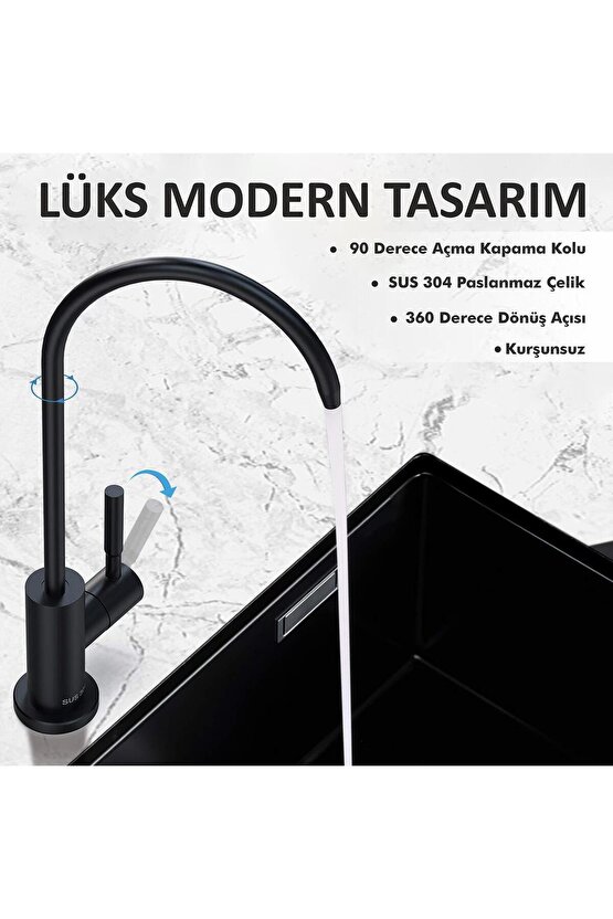 Lüks Su Arıtma Musluğu Mat Siyah Paslanmaz