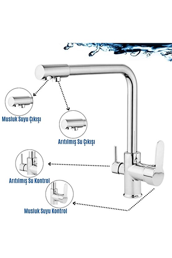3 Yollu Musluk Su Arıtma Musluğu Üç Yollu Çoklu Musluk