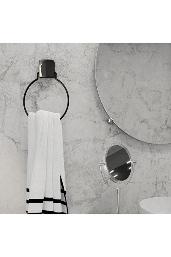 Decorev Süper Yapışkanlı Metal Yapıştırıcılı Siyah Yuvarlak Havluluk Dc-5059