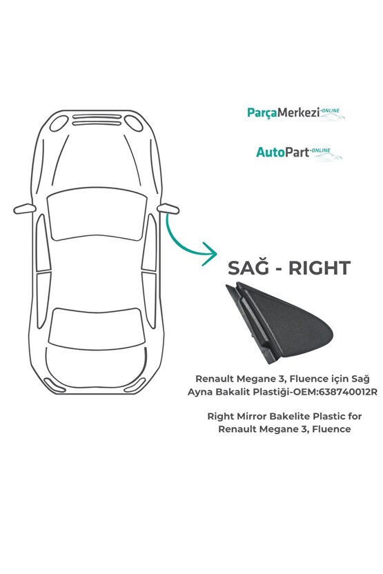 Renault Megane 3, Fluence için Sağ Ayna Bakalit Plastiği
