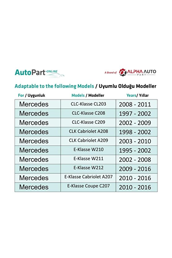 Mercedes 170 C E CLC CLK SLK Vito için İç Döşeme Klips - 1 Adet