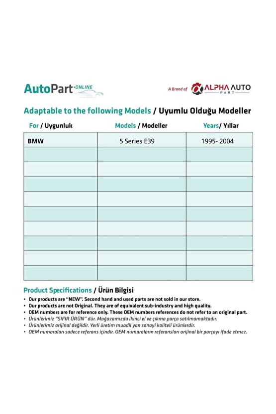 BMW 5 Serisi E39 için Dış Metal Kapı Kolu- Sol