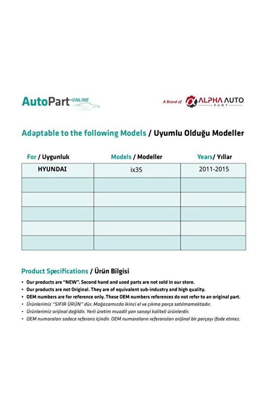 Hyundai ix35 için Arka Sağ Cam Tamir Seti Uyumlu