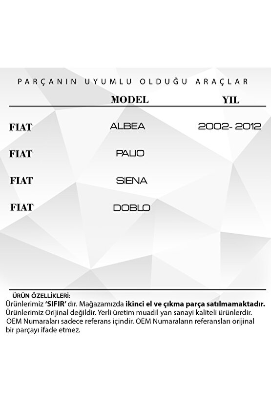 Fiat Doblo, Albea, Palio, Siena Için Cam Kapı Fitil Klips