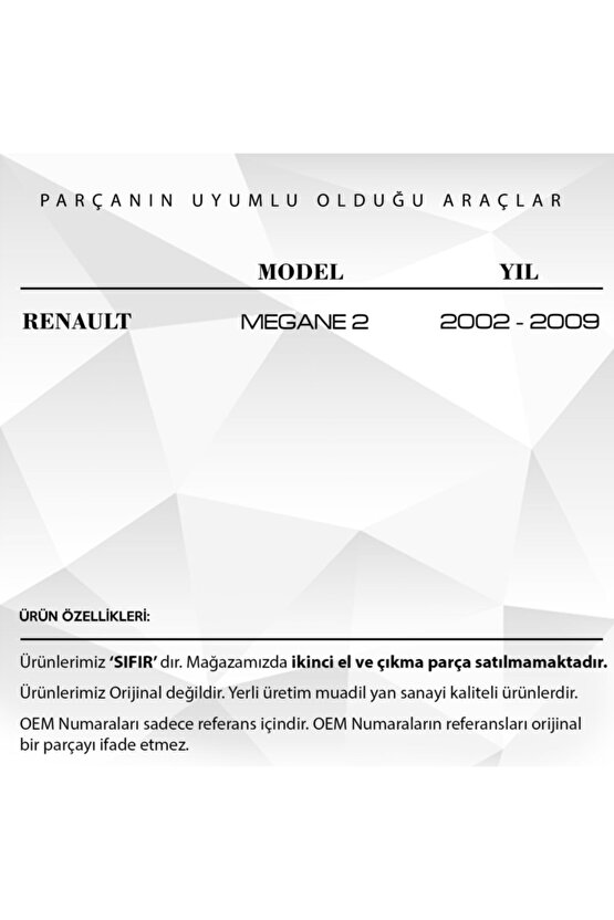 Renault Megane 2 Için Ön Cam Kriko Takımı - Sol