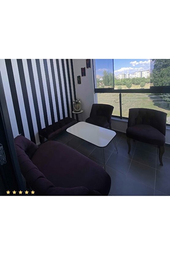 Nev elizzan mürdüm mor çay seti koltuk puf hediyeli berjer koltuk