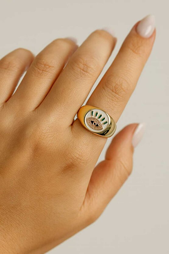 Yeşil Gold Tasarım Zirkon Taşlı Yüzük