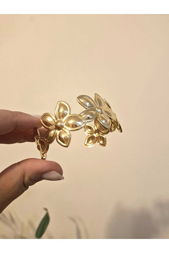 Altın Kaplama Gold Çiçekli Kelepçe