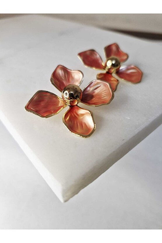 Turuncu Çiçek Vintage Model Küpe