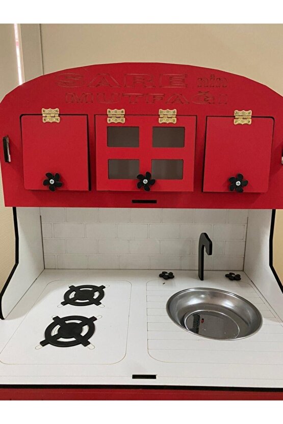 Montessori Eğitici Ahşap Oyuncak Mutfak 6mm 80x55 Kırmızı-beyaz