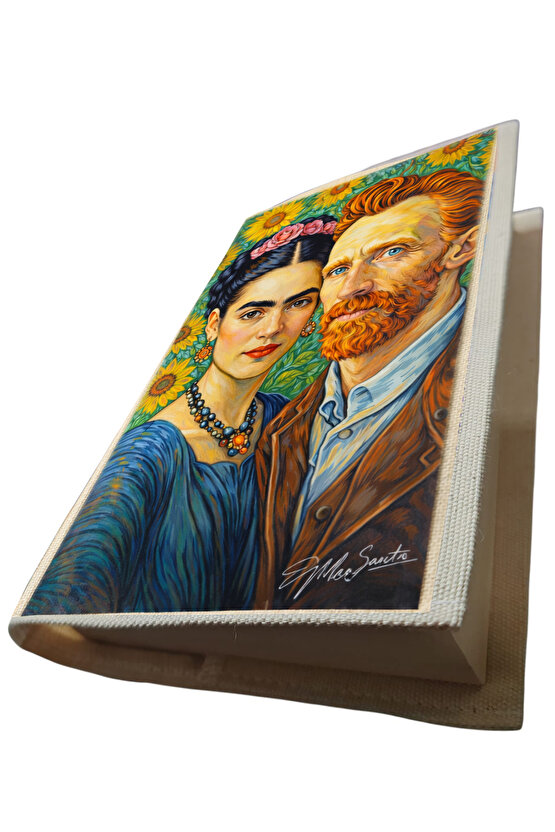 Frida ve Vincent van Gogh Desenli Bez Kitap Kılıfı – Baskılı Kumaş Kitap Kabı, Kitap Koruyucu