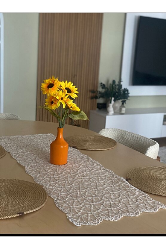 Fransız Dantel Detaylı Tek Runner, Masa Üzerine Runner, Masa Örtüsü