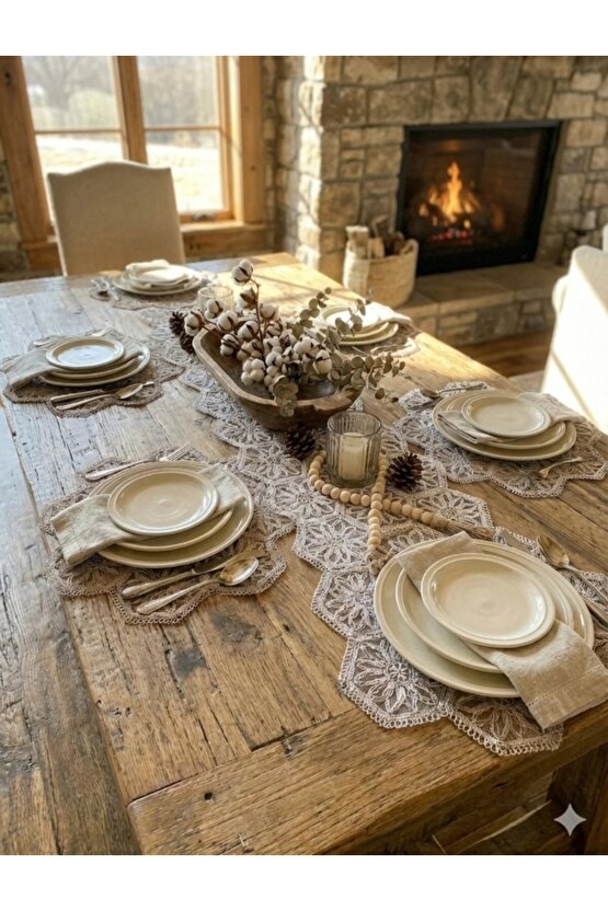 Fransız Dantel Detaylı Tek Runner, Masa Üzerine Runner, Masa Örtüsü