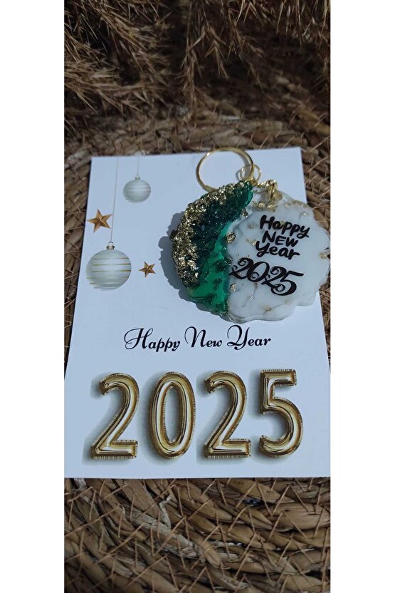 Yılbaşı Özel Hediyelik Epoksi Anahtarlık- Yeniyıl Hediyelik 4 Adet Özel Tasarım Kartlı