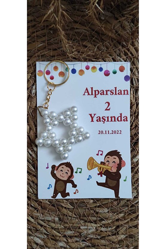 Doğum Günü Hediyelik Incili Yıldız Anahtarlık 8 Adet Anı Kartlı