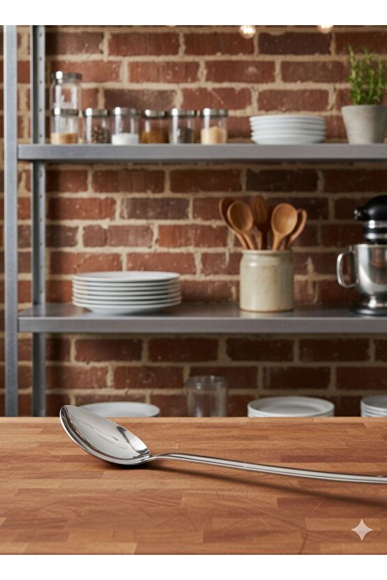 Paslanmaz Çelik Profesyonel Servis Kaşığı - 45 cm Endüstriyel Mutfak Servis Gereci 1810 304 (3)